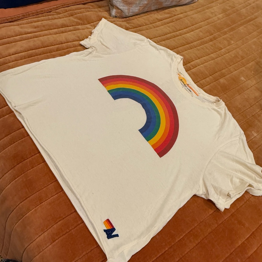 Aviator Nation Cream Tee with rainbow Graphic